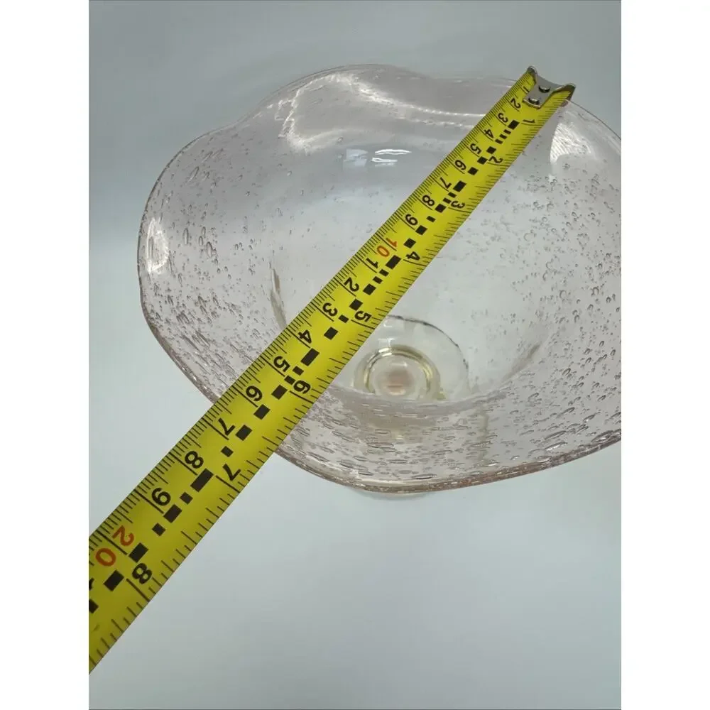 Vintage Pink Hued hand‎ blown glass art bubble glass footed compote dish 2 avail